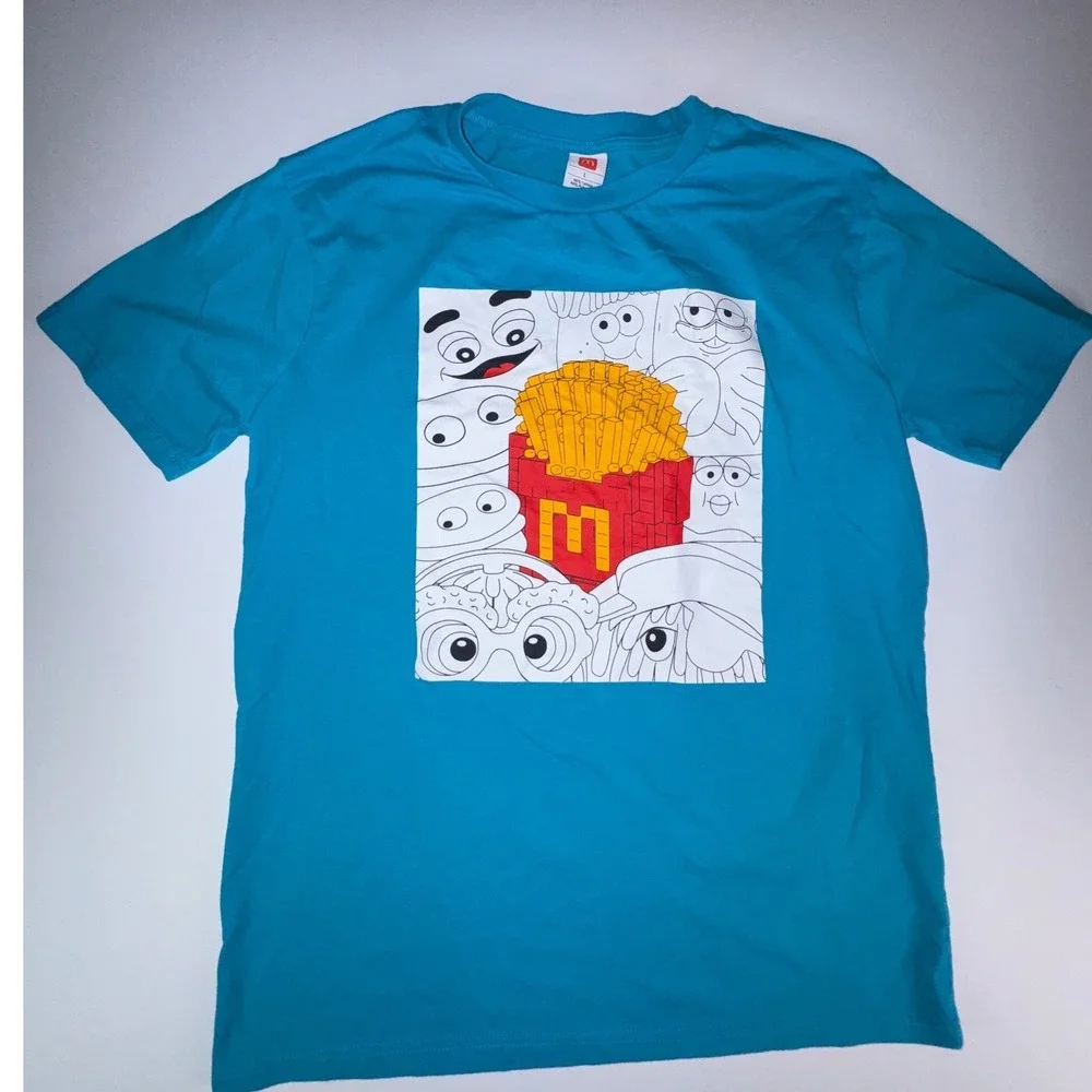 McDonalds French Fries Graphic T-Shirt Blue Short Sleeve Crewneck Large